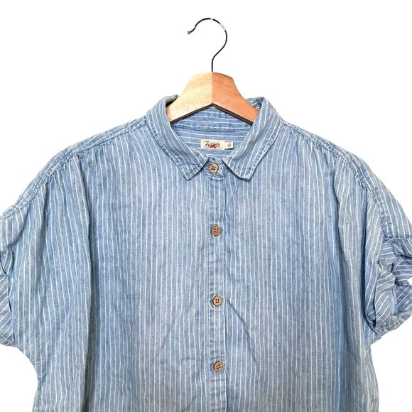 Faherty Womens Breeze Shirt Size Small Tried & True Stripe Relaxed Fit Chambray - Picture 6 of 14
